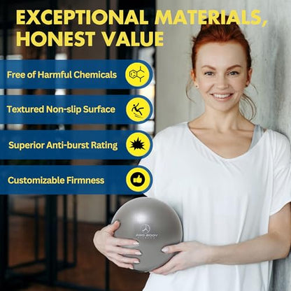 ProBody Pilates Ball Small — 9 Inch Small Exercise Ball | Anti-Burst PVC, Latex-Free, Clinic Grade, Between-Knees Stabilizer, Postpartum & Rehab, Straw Inflator, Yoga Ball Small - color: Black