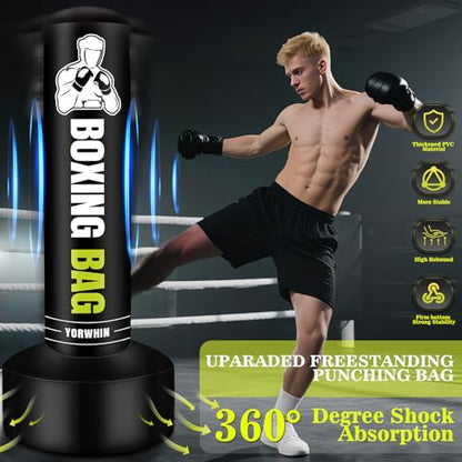 Freestanding Punching Bag for Adults Teens, Heavy Bag with Gloves, Pump | 70'' Heavy Boxing Bag with Stand, Women Men Standing Kickboxing Bag for MMA Training Muay Thai Fitness Karate Home Gym