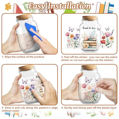 UV DTF Cup Wraps Transfer Stickers Book and Flowers Pattern, 10 Sheets Waterproof Custom Vinyl Transfer Sticker 16oz Coffee Glass Cup Tumbler Bottle Mug Decals for Men Women - style: Book and Flowers