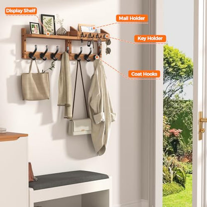 Evermagin 29" Coat Rack Wall Mount with Shelf & 11 Hooks, Entryway, Brown - color: Brown, size: 29 inch