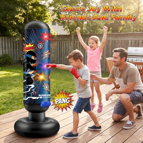 Kids Inflatable Punching Bag Toy, 4 Modes Interactive Boxing Game Stand Set