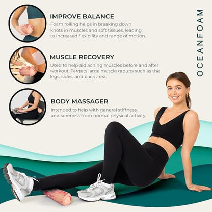 Oceanfoam Ripple Travel Foam Roller (11" x 3.35") Firm Mini Foam Roller for Physical Therapy, Deep Tissue Massage, Back Pain - High Density, Ergonomic Wave Textured - Yoga, Exercise (Cotton Candy) - color: Cotton Candy