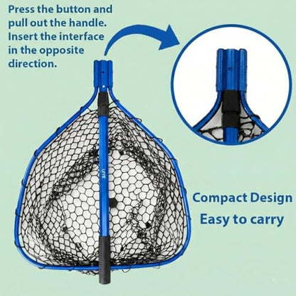 UMT Telescopic Fishing Landing Net (3.6–5 ft) — 17" x 19" Large Hoop, 10" Deep Silicone Rubber Mesh, Tight Handle Fit, for Freshwater & Saltwater, Blue