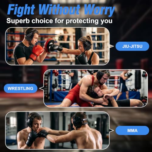 Wrestling Headgear Black Wrestling Adjustable Ear Guard for Training Practice Competition - size: 11 point