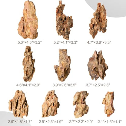 2.2-4.1 Inches Natural Dragon Stone, 10 PCS Small Aquarium Rocks for Aquascaping, Nano Tanks, Terrariums, Reptile Tanks & Aquarium Décor
