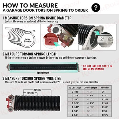 Pair of 2" Garage Door Torsion Springs Set with Non-Slip Winding Bar & Gloves,High Precision Electrophoresis Black Coated, for Replacement & Installation, MIN 16,000 Cycles (0.218x2''x30'')