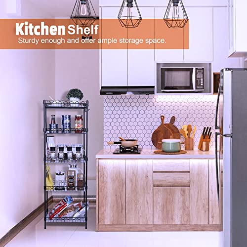 Storage Shelves, 5-Tier Wire Shelving Unit with Baskets Storage Rack Corner Shelf Shelving Adjustable Storage Shelf, 11.8" D x 15.7" W x 63" H, Black