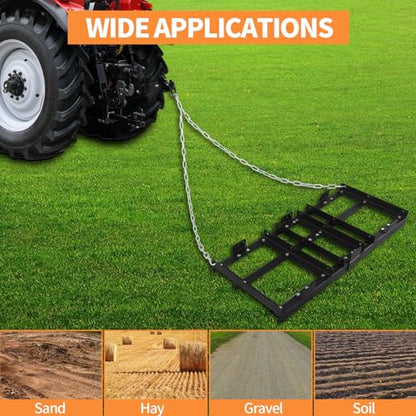 Drag Harrow Driveway, 4FT Lawn Leveling Rake with Heavy Duty Chain Power Rake, for ATV, UTV, Tractor, Mower and Landscape Maintenance for Gravel Driveways and Beyond