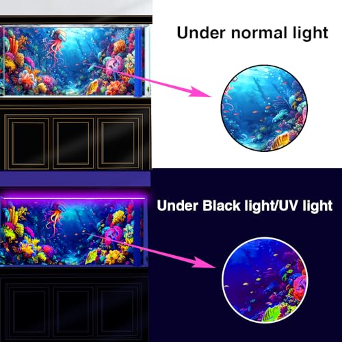 72X18IN Blacklight Ocean HD 3D Black Light Aquarium Background UV Reactive Octopus Background Terrarium Background with 10 EVA Double-Sided Tape with 10 EVA Double-Sided Tape