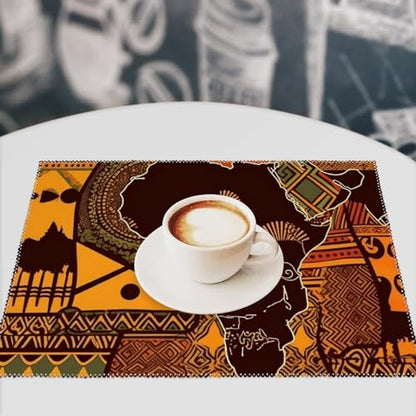 Placemat Set of 4 Washable Place Mats Heat Resistant African Map Ethnic Pattern Table Mats for Kitchen Non-Slip Placemats Wipeable Desktop Protection Mat for Dining Table - color: African Map Ethnic Pattern
