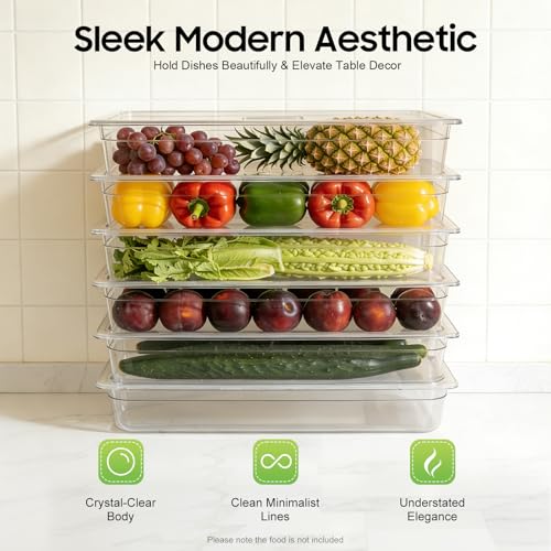 6 Pack Food Pans, 4 Inch Deep Clear Food Pan with Lids,Commercial Food Storage Containers for Restaurant, Hotel
