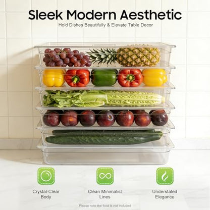 6 Pack Food Pans, 4 Inch Deep Clear Food Pan with Lids,Commercial Food Storage Containers for Restaurant, Hotel
