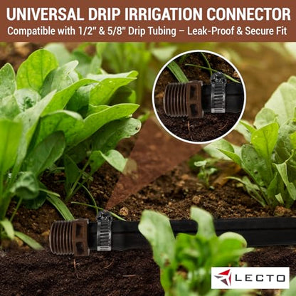 LECTO 1/2" MPT Drip Irrigation Adapter – Fits 1/2" & 5/8" Tubing, Barbed Connector with Stainless Clamp, UV-Resistant (3 Pack) - style: Adapter