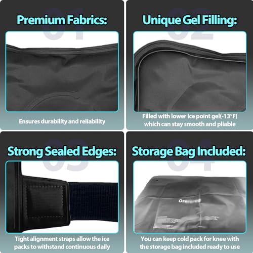 Ice Packs for Injuries Reusable Knee Gel Ice Pack Wrap for Swelling Black | Pliable Low-Freeze Gel, Multi-Joint Pain Relief, Hands-Free Secure Strap, Accelerated Recovery Tool, Large - color: 1pc Knee Ice Wrap-black