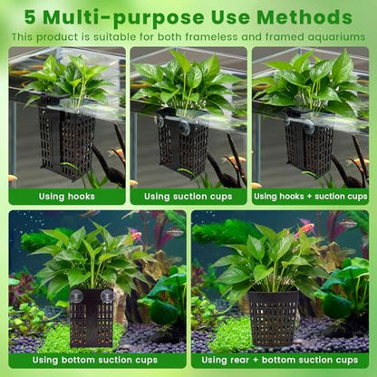 2 PCS Adjustable Aquarium Plant Holder, Fish Tank Plants Holder, Aquarium Plant Basket with Extendable Hook and Suction Cup for Fish Tank Aquaponic Cultivation