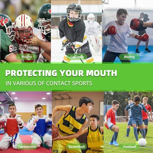 MENOLY 3 Packs Kids Youth Mouth Guard with Strap for Football - Mouth Guard Football Age 6-10 with Cases for Boxing, Lacrosse, Hockey, Basketball, MMA, Wrestling and Other Contact Sports Age 7-12