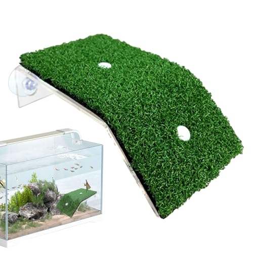Turtle Basking Ramp - Amphibian Rest Dock, Aquarium Use Floating Reptile Climb Structure | Grass-Covered Habitat Shelf Accessory, Terrarium Step Feature for Small Water Creatures - color: Green