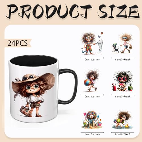 24PCS Summer Weird Girls UV DTF Cup Wrap UV DTF Cup Wraps Suitable for Mugs, Glasses, Notebooks, Computers, Tables and Chairs, etc. for DIY Creativity, High Viscosity UV DTF Transfer Paper - style: Summer Weird Girls