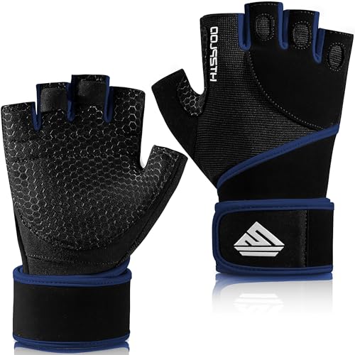 Workout Gloves Gym Gloves Weight Lifting Gloves for Men Women with Full Palm Pad,Strong Wrist Wraps Support,Enhanced Grip,for Fitness,Training,Weightlifting,Exercise - color: Dark Blue, size: Large