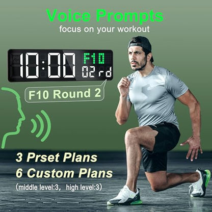 LUCORB Gym Clock with Seconds, 12" Digital Wall Clock for Home Gym - Remote Control Workout Clock with HIIT Countdown, Voice Prompt 5 Display Modes 4 Training Alarms for Garage Classroom Office