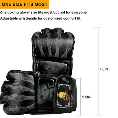ZooBoo MMA Gloves, Half-Finger Boxing Fight Gloves MMA Mitts with Adjustable Wrist Band for Sanda Sparring Punching Bag Training - color: Black