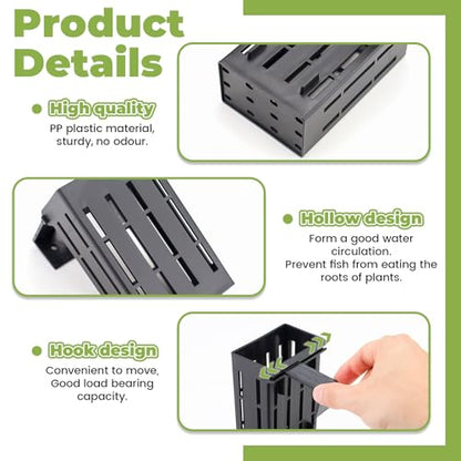 4 Pack Aquarium Plant Holder for 1-3.2in Edge, Hanging Fish Tank Plant Holder Aquatic Plant Pot with 16 Hooks for Live Plants Aquarium Planter Fish Tank Decorations