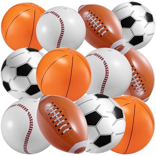 16" Inflatable Sports Beach Balls Variety Pack (12 Pcs) - 3 of Each Sport | Basketball, Baseball, Football, Soccer Beach Balls - Themed Parties, Pool Toys, Birthday Decorations, and Party Favors