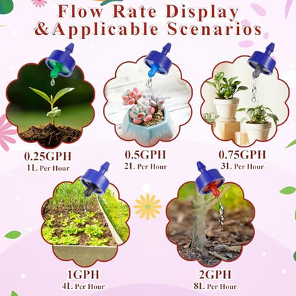 Upgrade Leak-Proof 60Pcs 2 GPH Pressure Compensating Drip Emitters, Constant Flow Drip Irrigation Emitters Spot Watering Drippers with Leakproof Water Pressure of 0.18 Bar for Irrigation System