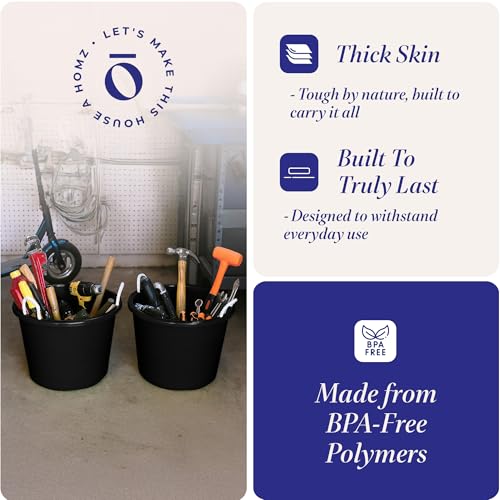 HOMZ 4-Pack Utility Tub, Large Plastic Storage Bucket with Rope Handles, 17 Gallon, Black - Portable Indoor and Outdoor Buckets for Kitchen, Laundry, Garden, Bathroom, and Garage Organization