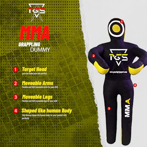 MMA Grappling Dummy Brazilian JIU Jitsu BJJ Punching Bag for Self Defense Wrestling Judo Karate Boxing Throwing Submission Standing Position - UNFILLED - color: Black Yellow, size: 6FT / 70"