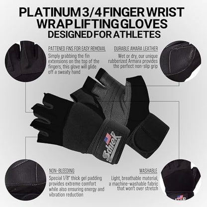 Schiek Sports 540 Platinum Lifting Gloves, Gym Workouts | Wrist support, weight training, durable grip, comfortable palm padding, weightlifting gloves, sports wrap, gym gloves for men - size: X-Small