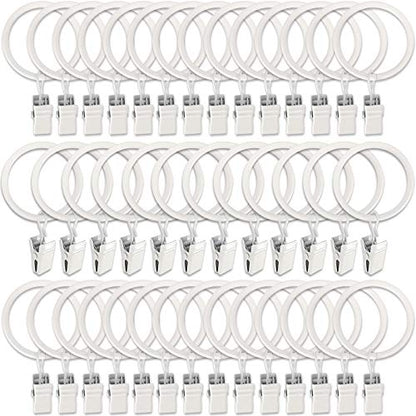 40 Pack Metal Curtain Rings with Clips, Drapery Clips Hooks, Decorative Curtain Rod Clips 1.5 in Interior Diameter, Rustproof White