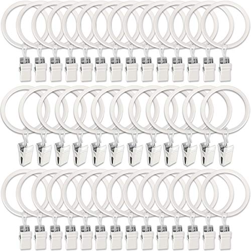 40 Pack Metal Curtain Rings with Clips, Drapery Clips Hooks, Decorative Curtain Rod Clips 1.5 in Interior Diameter, Rustproof White