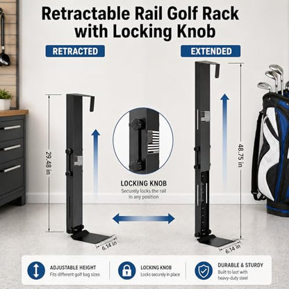 150LBS Wall Mount Golf Bag Storage StandOrganizer Rack for Garage | 13-14 Gauge Steel Golf Bag Rack, Adjustable Height, Foldable Star Lock, Fits Stand/Cart/Travel Bags, Basement & Home Use