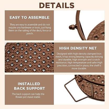 Iron Art Metal Railing Flower Pot Hanging Basket for Indoor Pot Holder Hanger 3 Pack Outdoor Plants Perfect for Porches and Patio Decor (Black)