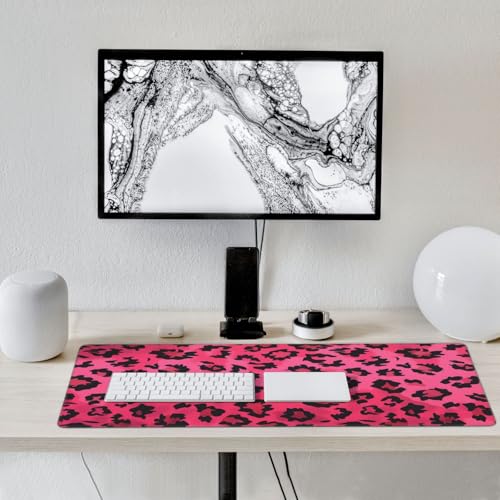 35.4 x 15.7 in, XXL Large Mouse Pad for Desk, Extended Keyboard Mouse Mat for Computer Office, Big Mouse pad with Stitched Edges, Gaming Pc-Pink Leopard Print - color: Pink Leopard Print