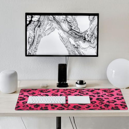 35.4 x 15.7 in, XXL Large Mouse Pad for Desk, Extended Keyboard Mouse Mat for Computer Office, Big Mouse pad with Stitched Edges, Gaming Pc-Pink Leopard Print - color: Pink Leopard Print