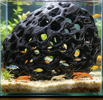 Betta Fish Hide Cave with Suction Cup, Shrimp Dome Hiding Shelter, Aquatic Shrimp Habitat & Hiding House, for Fish and Shrimp Resting and Hiding, Aquarium Decoration Accessories (Black)
