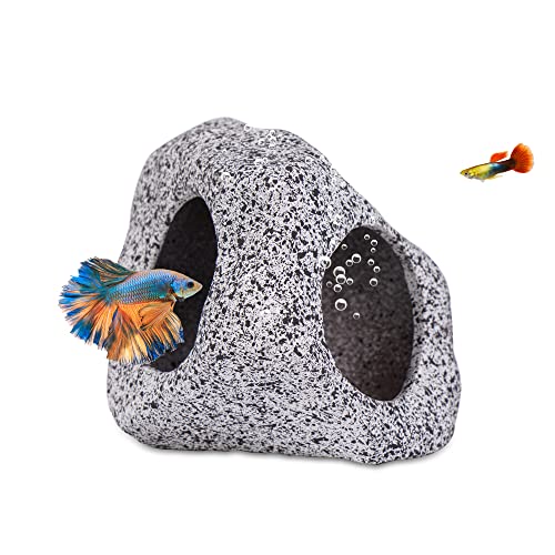 Aquarium Decorations Cave Fish Tank Accessories Rock Decor for Shrimp Cichlid Hiding Breeding Small Fish Bowl Hide Decoration Betta Toys Hideout Stones House（Medium） - size: Medium (1 Piece)