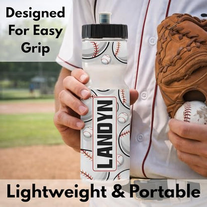 50 Strong | Personalized Kids Sports Water Bottle, 22 oz, Baseball - color: Baseball - Custom