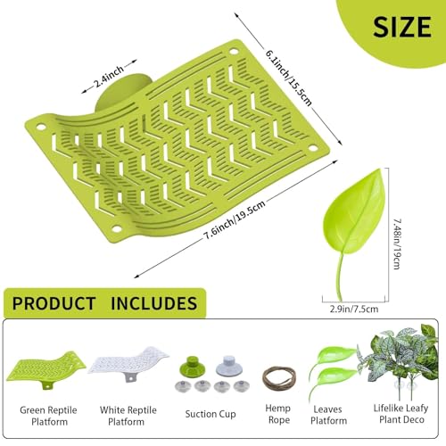 2PCS Bearded Dragon Hammock,Turtle Basking Platform with Suction Cups,Lizard Lounger with Frog Tank Leaf Decorations,Reptile Hammocks Climbing Accessories for Snakes,Crested Gecko,Amphibian