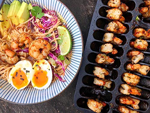 Outset Shrimp Cast Iron Grill and Serving Pan, Black, 22 Grilled Shrimp Capacity - color: Black, size: 22 Shrimp Capacity