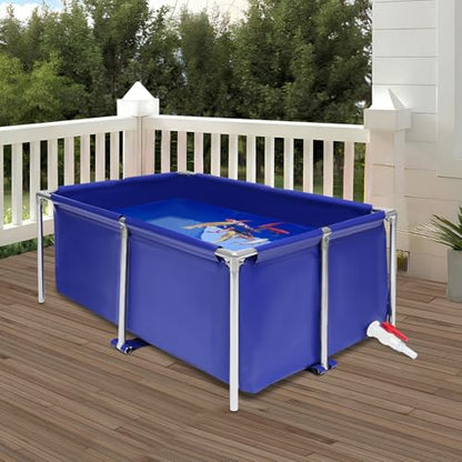 Portable Foldable Fish Tank 120 Gallon, Outdoor Indoor Canvas Aquaculture Pond with Stainless Steel Frame, Rectangular Canvas Fish Pond, Drain Valve, Koi Breeding Pond for Fish Shrimp Lobster Breeding