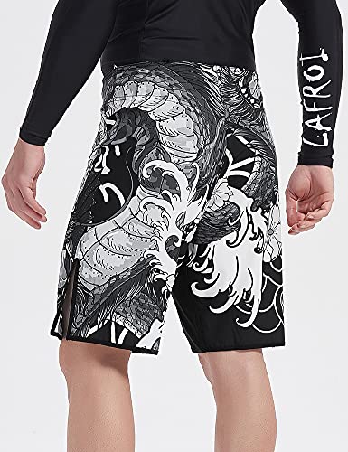LAFROI Mens MMA Cross Training Boxing Shorts Trunks Fight Wear with Drawstring and Pocket-QJK01 - color: Dragon, size: Medium