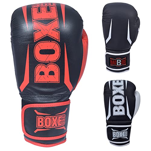 Boxing Gloves | Genuine Cowhide Real Leather | Muay Thai, Kickboxing, Sparring & Training | Pro Punching Gloves for Men & Women - color: BLACK/RED, size: 12OZ
