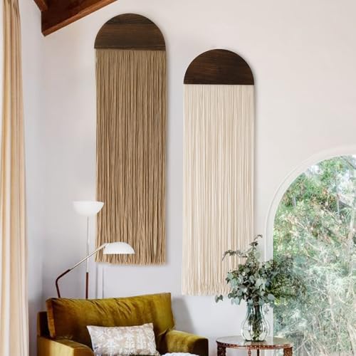 Flber 2 Pcs Macrame Wall Hanging Boho Wall Decor Handmade Macrame Art Tapestry Wedding Macrame Backdrop 13.7" W x 51" L For Living room Bedroom Headboard Decor - color: Ivory and Brown