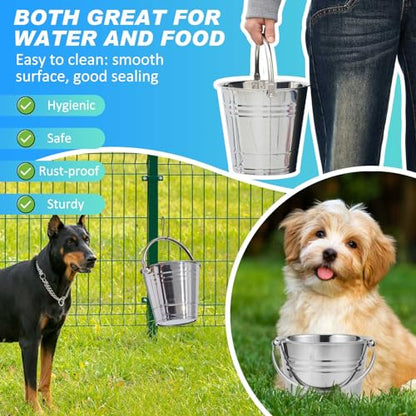 Hicarer 6 Pcs 2.1 Quart Stainless Steel Dog Water Bucket, Heavy Duty Stainless Steel Easy Clean Bucket Water Pails for Dogs Pets, for Kennels Farms Fences Cages Home - size: 2.1 Quart