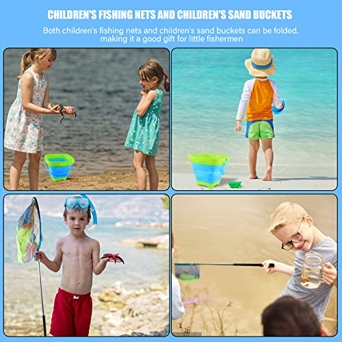 Floating Telescopic Folding Net with 7 Inch Pliers & Lip Gripper - Kids Fishing Net with Foldable Sand Bucket & Fishing Gear Accessories
