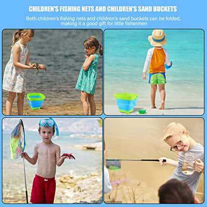 Floating Telescopic Folding Net with 7 Inch Pliers & Lip Gripper - Kids Fishing Net with Foldable Sand Bucket & Fishing Gear Accessories