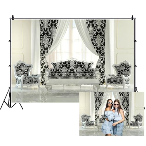 Fabric Apartment Living Room Backdrop Interior Room Sofa Decoration Modern Window Curtain Design Background for Photography Studio Props Video Backdrops Wallpaper 7x5ft - color: XH001, size: 7Wx5H FT